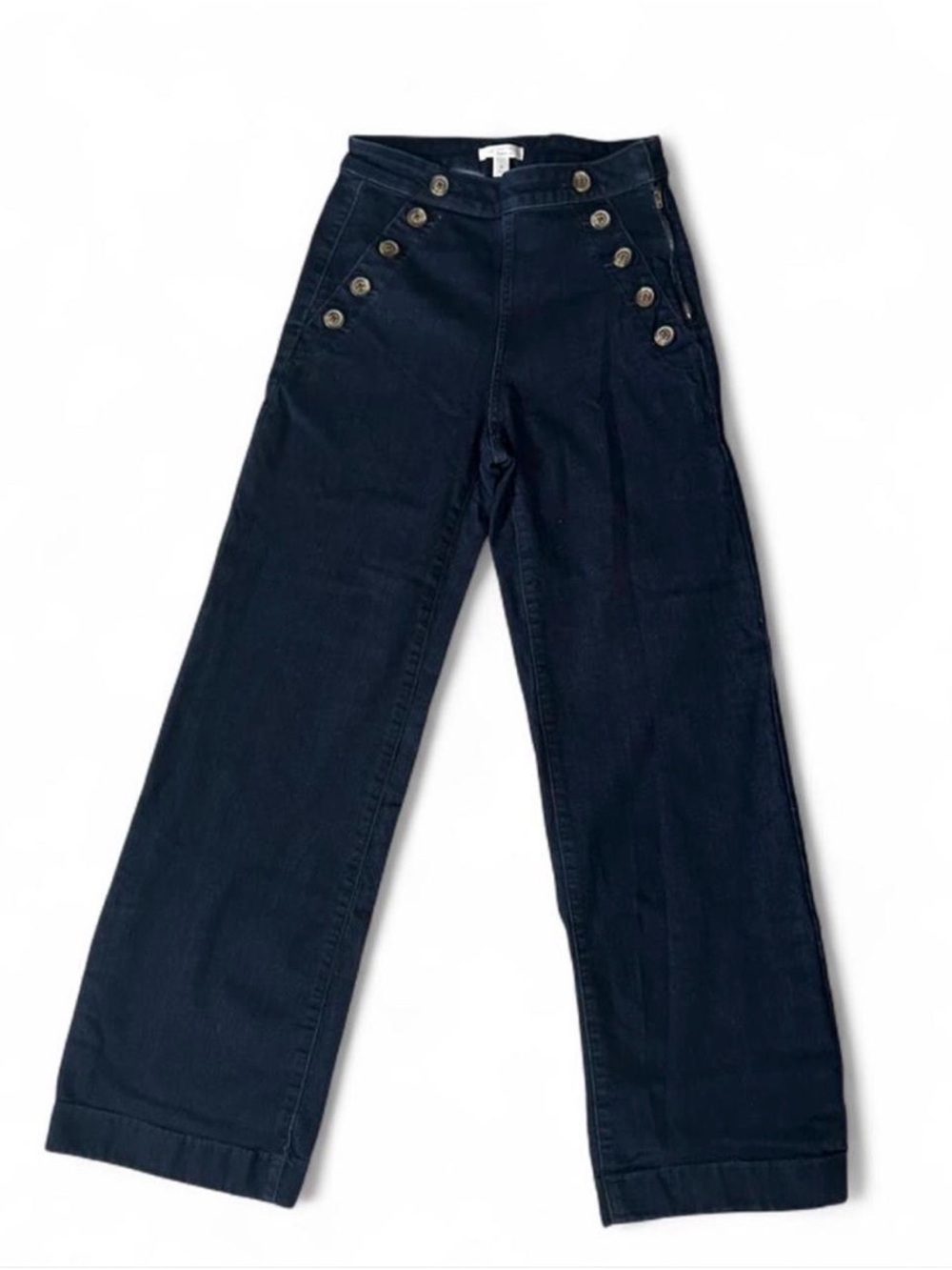 Lauren Conrad navy blue low rise flare with button details, size 4